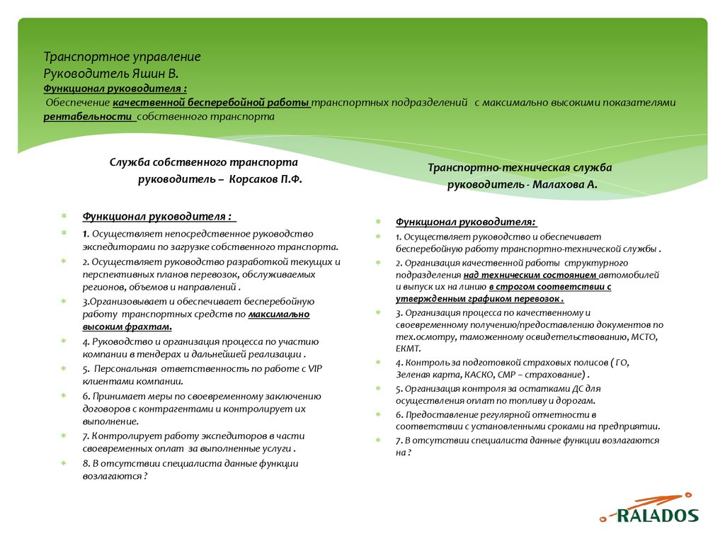 Руководитель транспортного