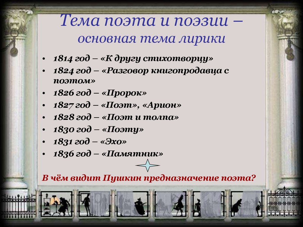 А с пушкин тема поэта и поэзии. Основные темы поэзии. Темы лирики Пушкина. Основные темы лирики Пушкина. Тема поэта и поэзии в лирике Пушкина.