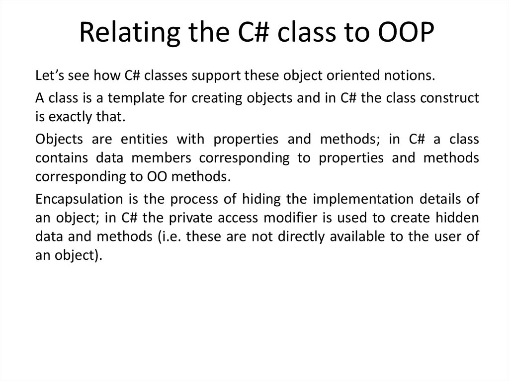 Relating the C# class to OOP