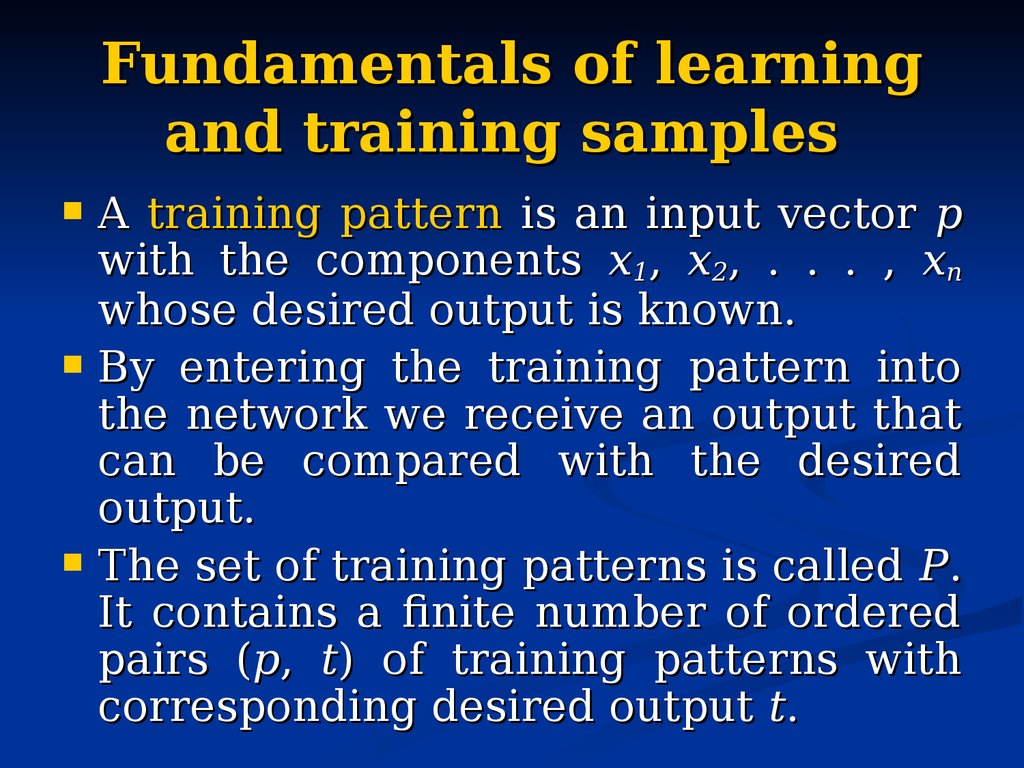 Fundamentals of learning and training samples