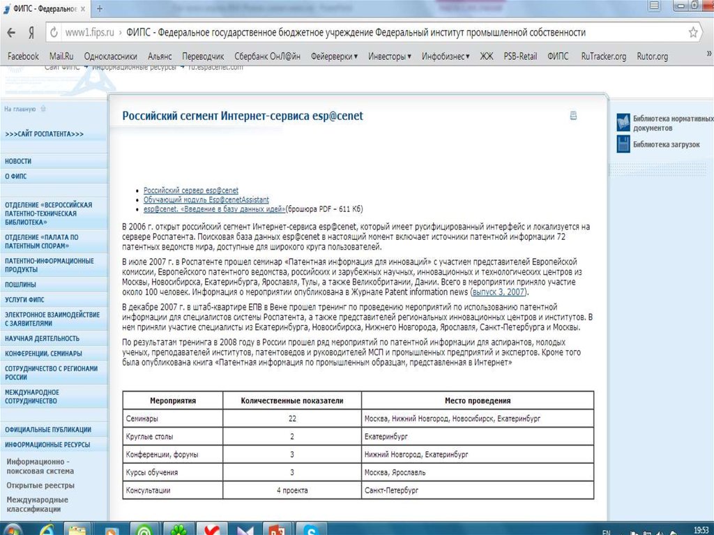 Фипс информационно поисковая система. База данных Роспатент. База Роспатента. ФИПС Espacenet.