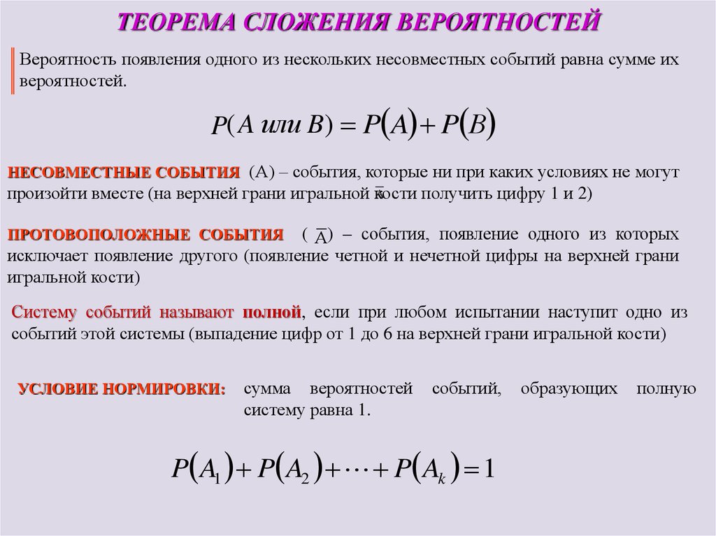 Найти вероятность события a b c. Сформулировать теоремы сложения вероятностей событий. Формула суммы вероятностей несовместных событий. Теоремы сложения для совместных и несовместных событий.. Теория сложения вероятностей.