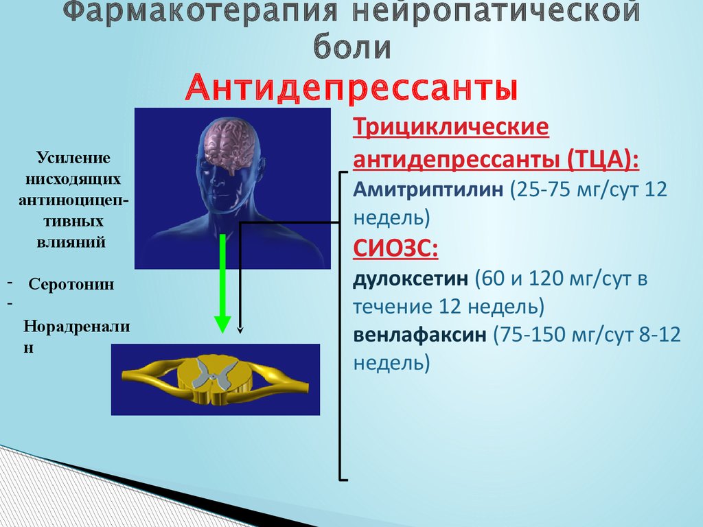 Рекомендуется для фармакотерапии боли умеренной интенсивности. Фармакотерапия нейропатической боли. Хроническая нейропатическая боль. Нейропатическая боль антидепрессанты. Антидепрессант при хроническом болевом синдроме.