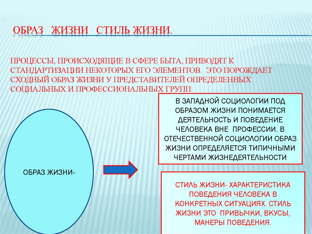 Процессы жизни. Быт и бытовые отношения. Быт и образ жизни. Стандартизация образа жизни. Сфера в быту.