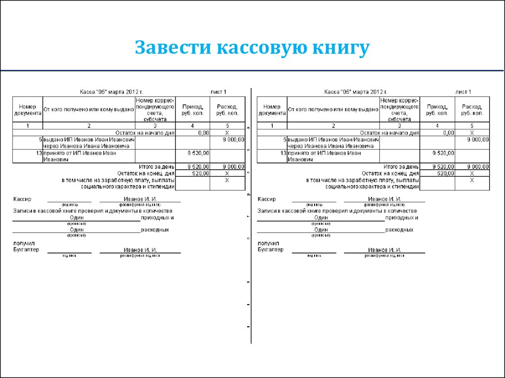 Как заполнить кассовую книгу образец