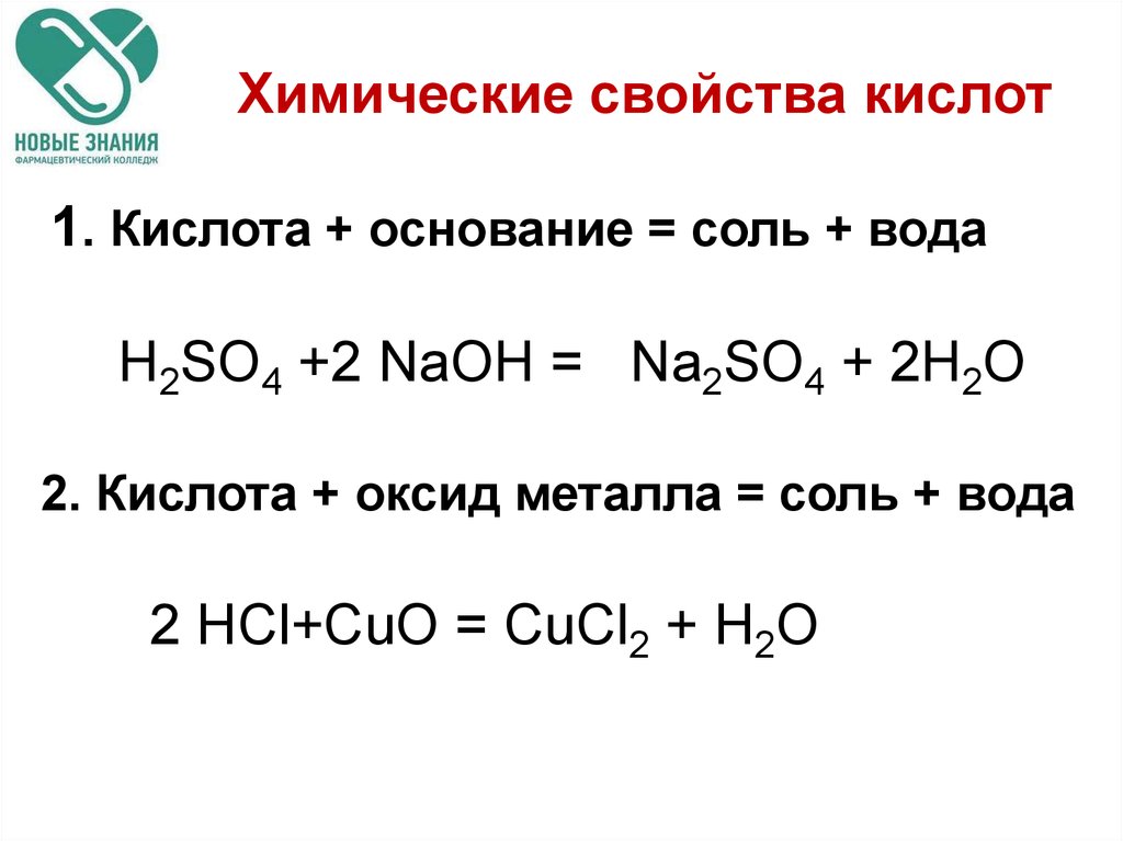 Уравнения химических свойств кислот