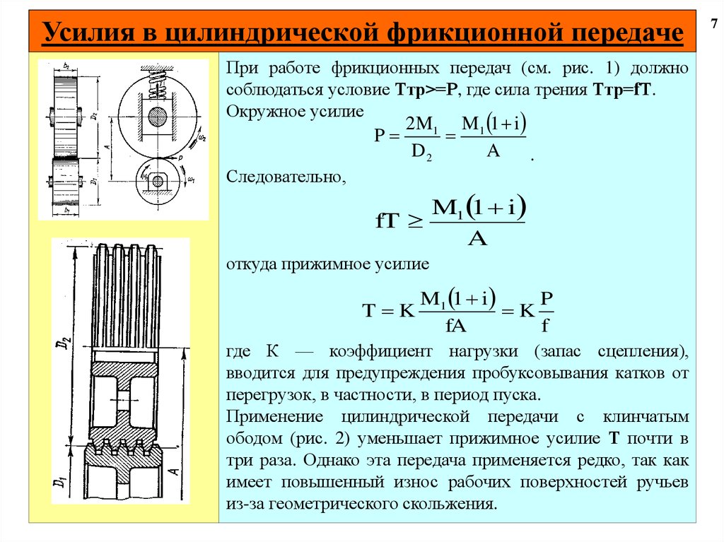 Акцентированное усилие. Нагрузочная способность фрикционной передачи. Формула фрикционной передачи на прочность. Цилиндрическая фрикционная передача. Фрикционная передача с цилиндрическими катками.