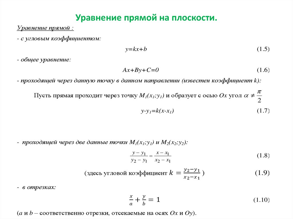 Уравнение прямой на плоскости.