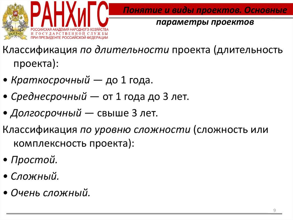 Понятие и виды проекта управляемые параметры проекта