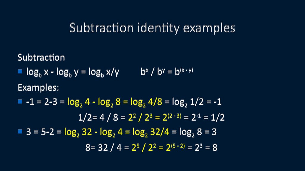 Subtraction identity examples