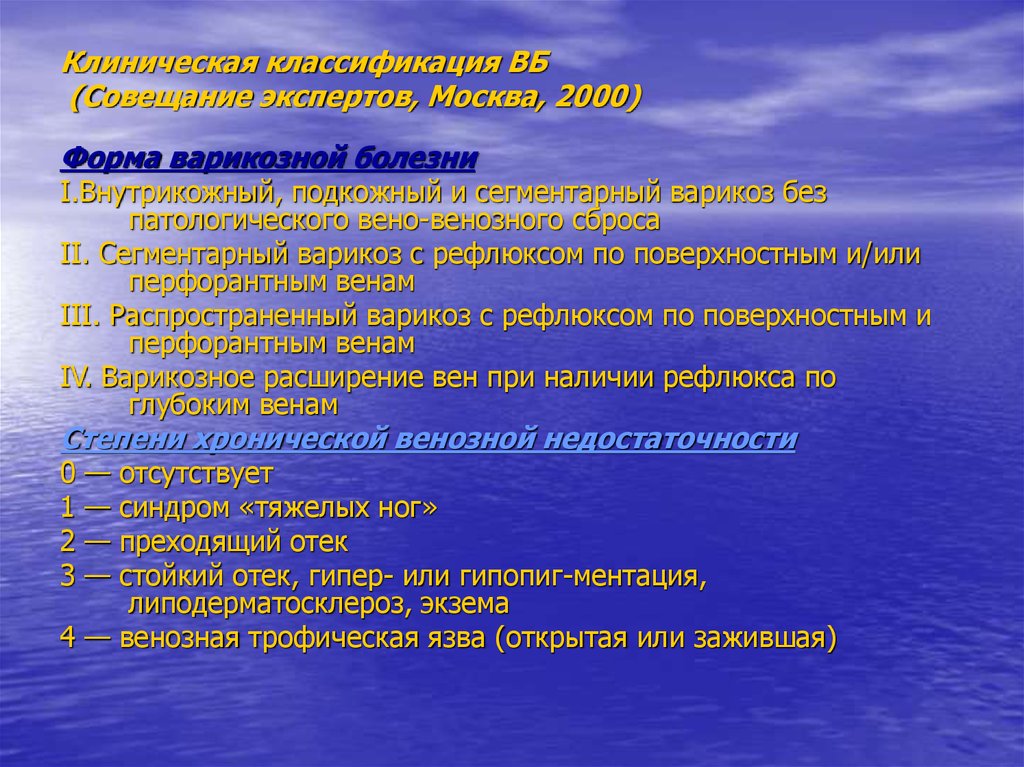 Клиническая классификация ВБ (Совещание экспертов, Москва, 2000)