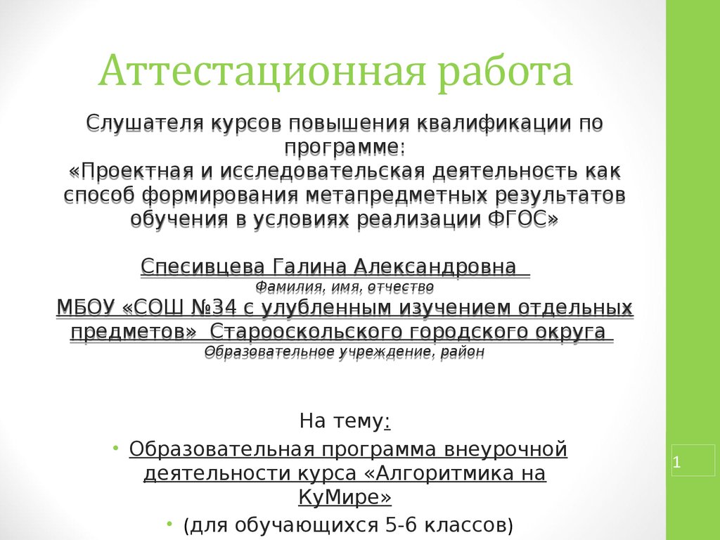 Аттестационная работа по технологии