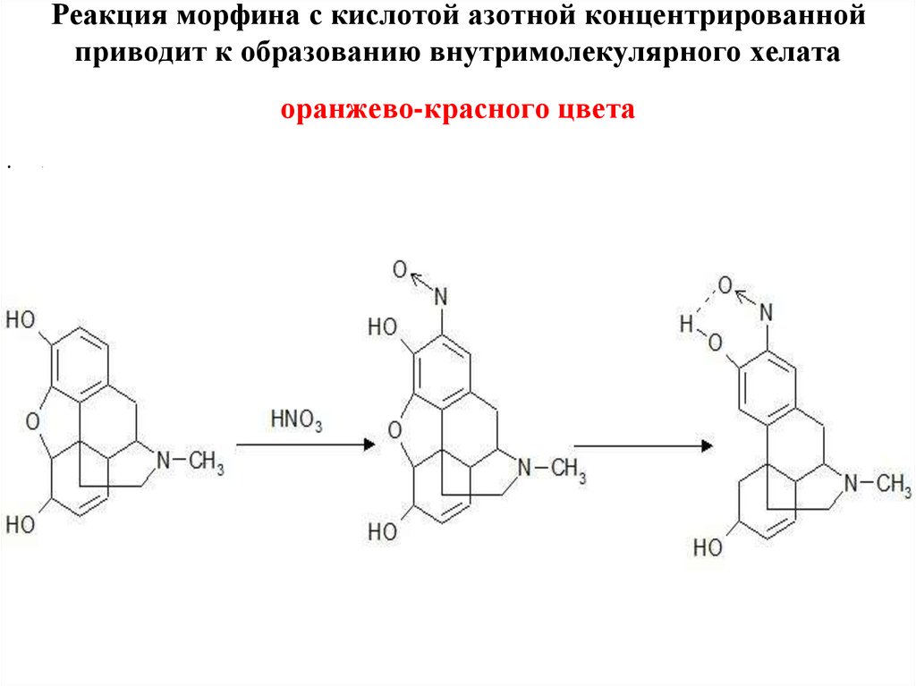 Папаверин реакция. Морфина гидрохлорид качественные реакции. Морфин с азотной кислотой реакция. Морфин с реактивом Фреде реакция.