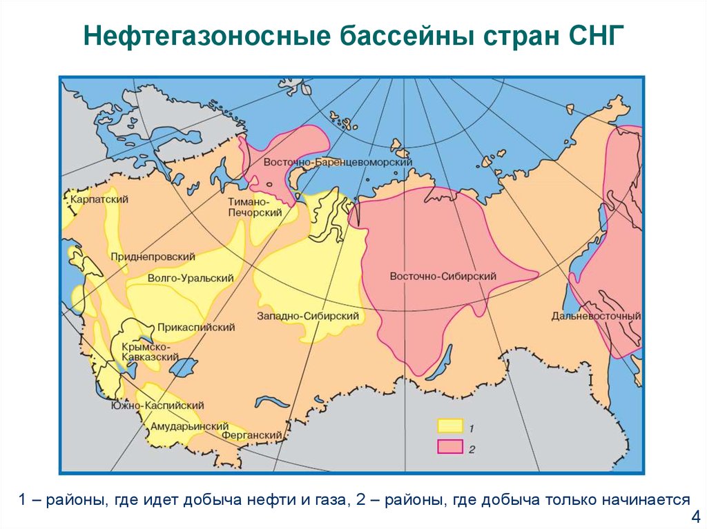 Основные нефтяные и газовые бассейны россии карта