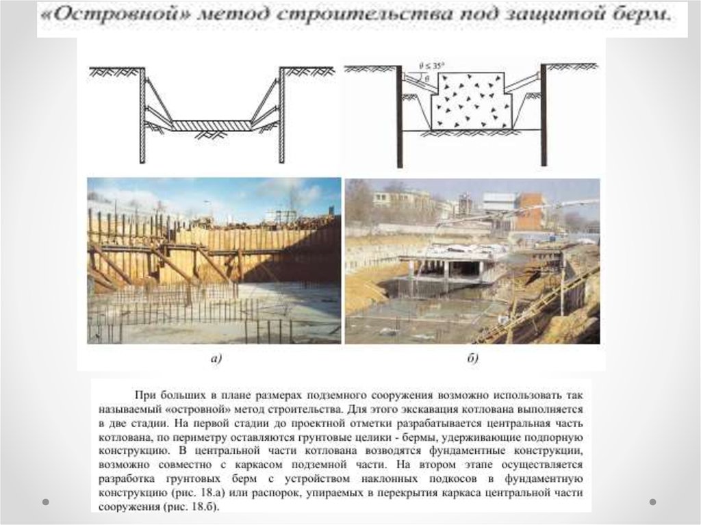 Методики строительства. Островной метод строительства под защитой Берм. Узловой метод возведения. Комплексный метод строительства. Узловой метод организации строительства.