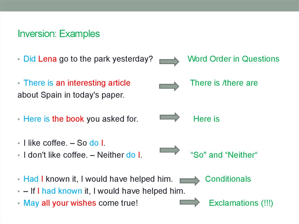 For example doing. Inversion examples. Инверсия в английском языке примеры. Grammatical inversion. Инверсия в английском examples.