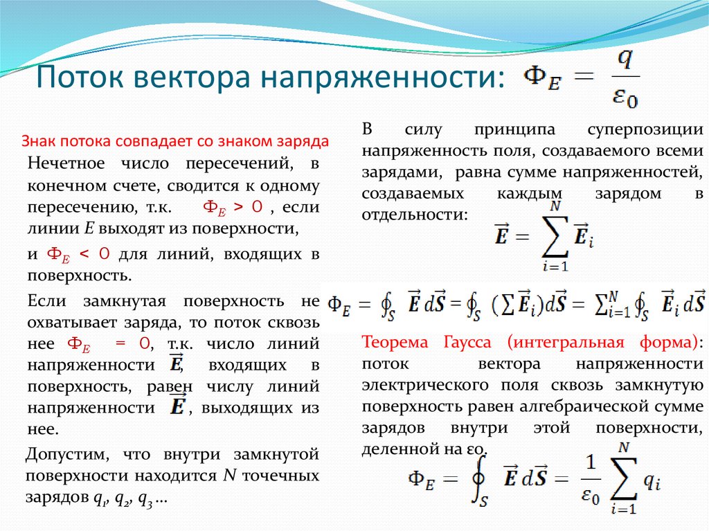 Сумма линий. Формула потока вектора напряженности через поверхность. Поток вектора напряженности формула. Элементарный поток вектора напряженности. Поток вектора напряженности электрического поля формула.