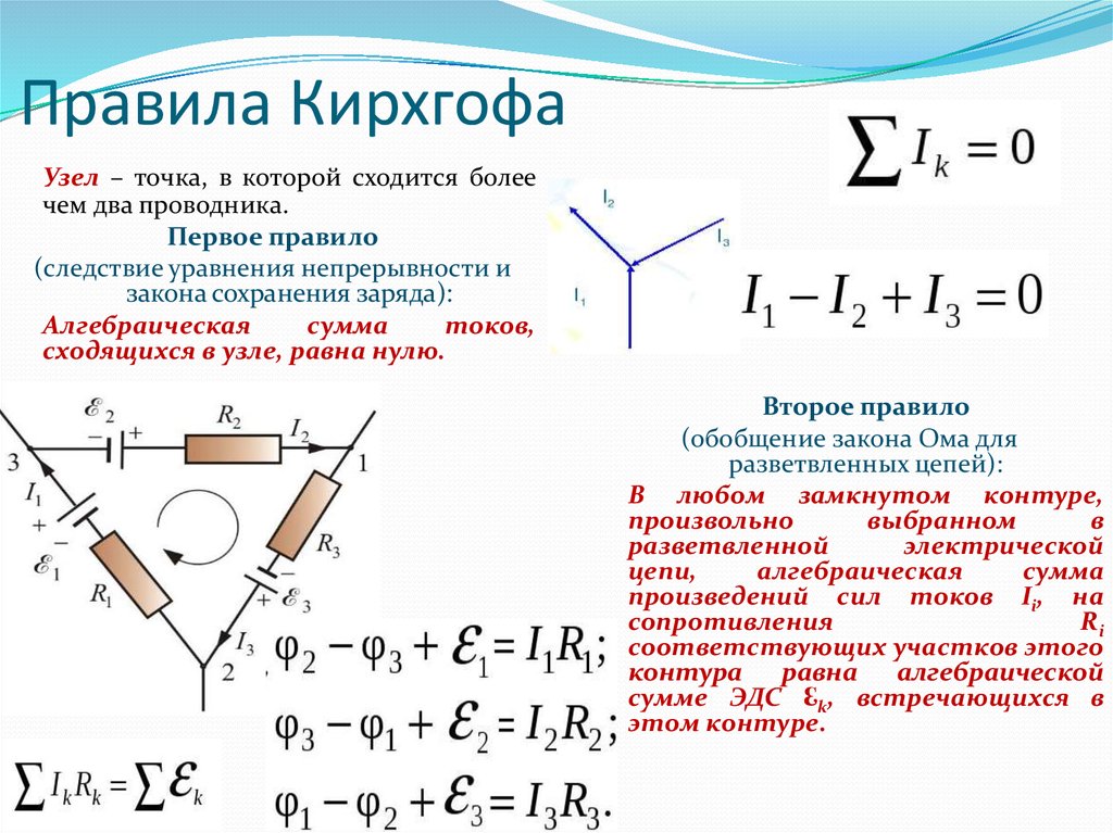 По первому закону кирхгофа в узле с изображенной схемы