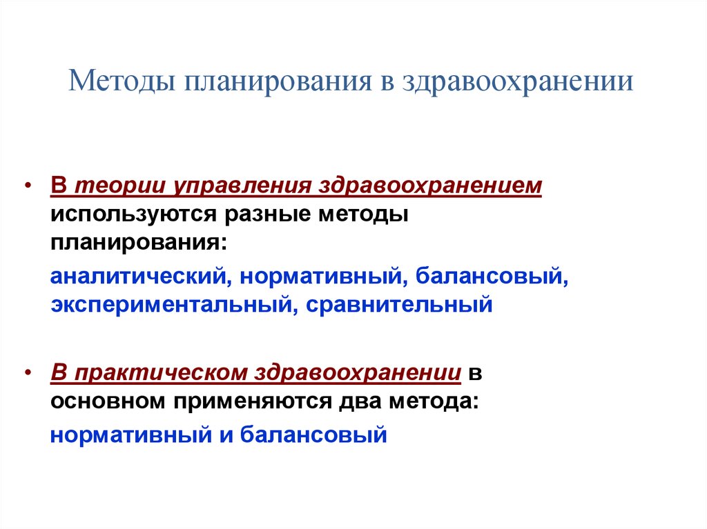 Планирование здравоохранения виды планов методы планирования