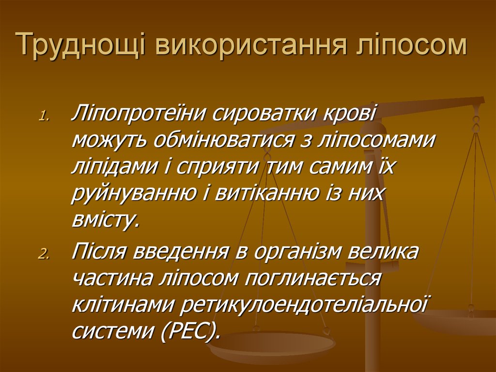 Труднощі використання ліпосом
