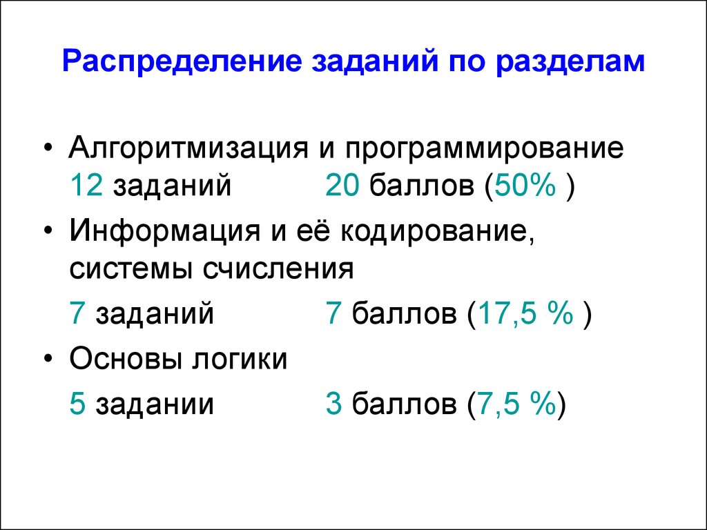 Распределение задач. Задания на распределение. Кодирование информации. Алгоритмизация. Основы логики и программирования задания.