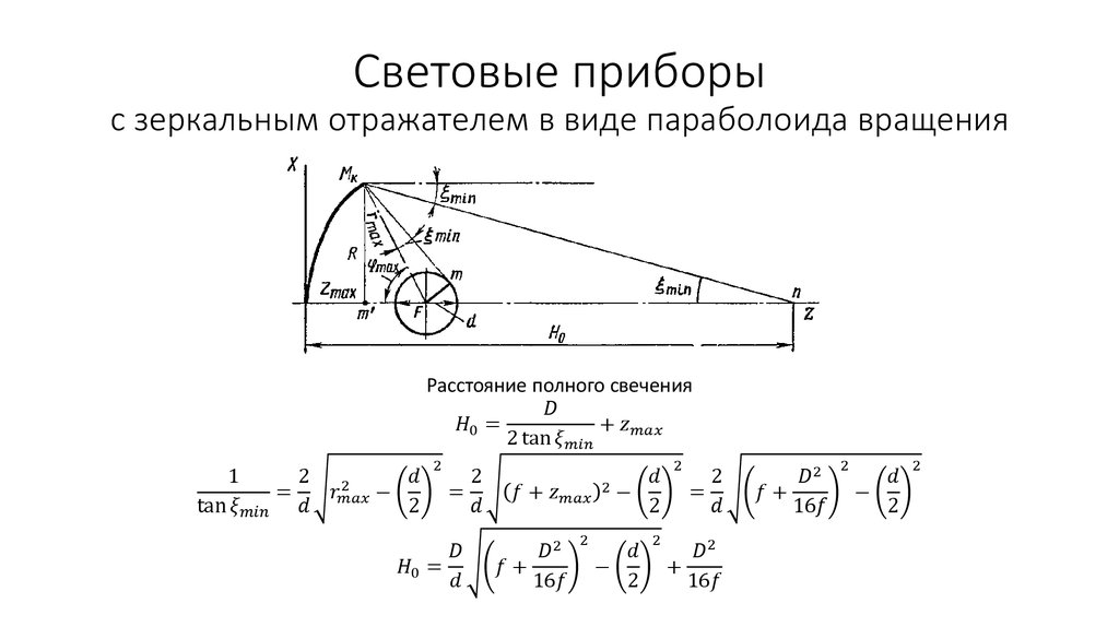 Световые приборы с зеркальным отражателем в виде параболоида вращения