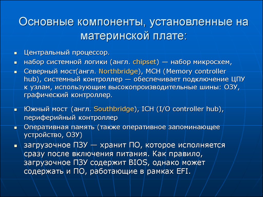 Установленные компоненты