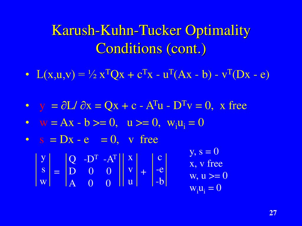 Karush-Kuhn-Tucker Optimality Conditions (cont.)