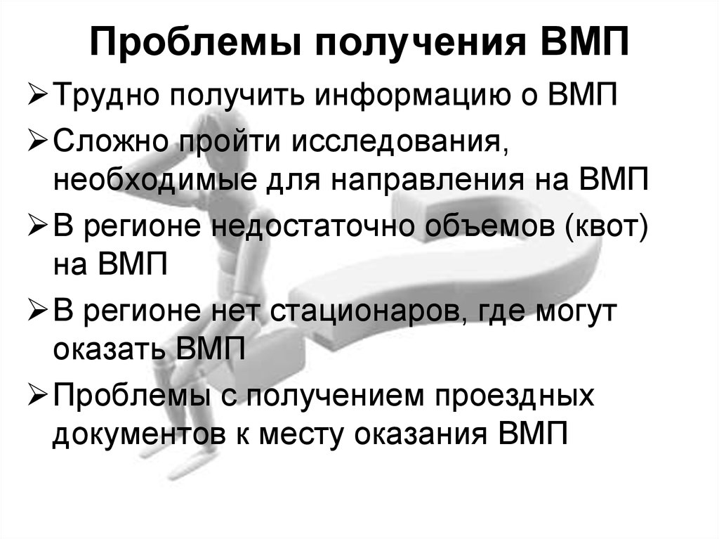 Получить проблемы. Проблемы получения. Проблемы финансирования ВМП. ВМП это экономика. ВМП Обществознание.