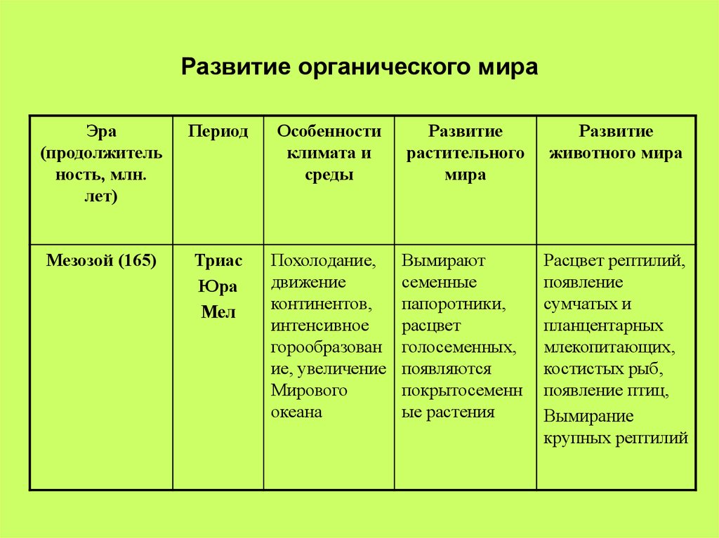 Этапы развития жизни 9 класс биология таблица