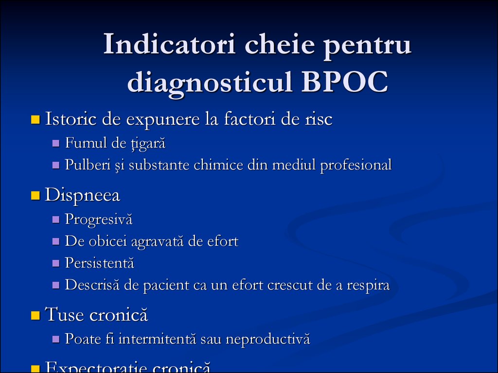 Indicatori cheie pentru diagnosticul BPOC