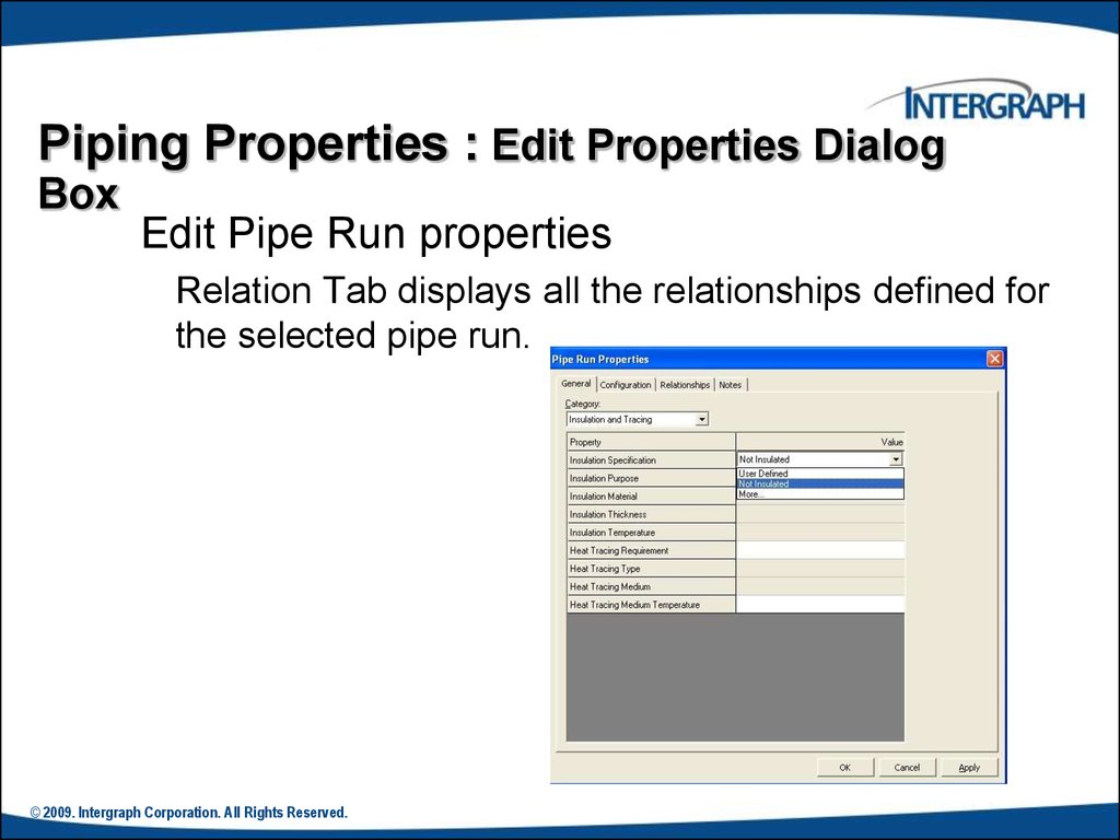 Piping Properties : Edit Properties Dialog Box