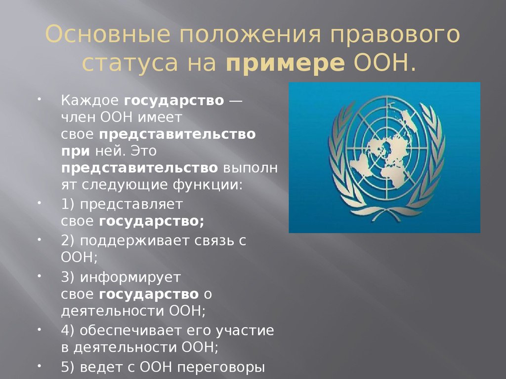 Россия в организации оон. ООН. Правовой статус ООН. Представительства государств при международных организациях. Международные организации ООН.