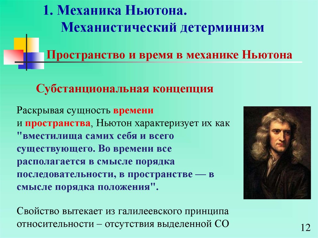 Абсолютный научный. Ньютоновская концепция пространства и времени. Механика Ньютона. Детерминизм. Концепция детерминизма.