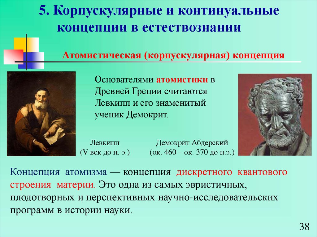 Основоположником концепции. Корпускулярные и континуальные концепции в естествознании. Ньютоновская концепция пространства и времени. Идеалистический детерминизм. Корпускулярная концепция.