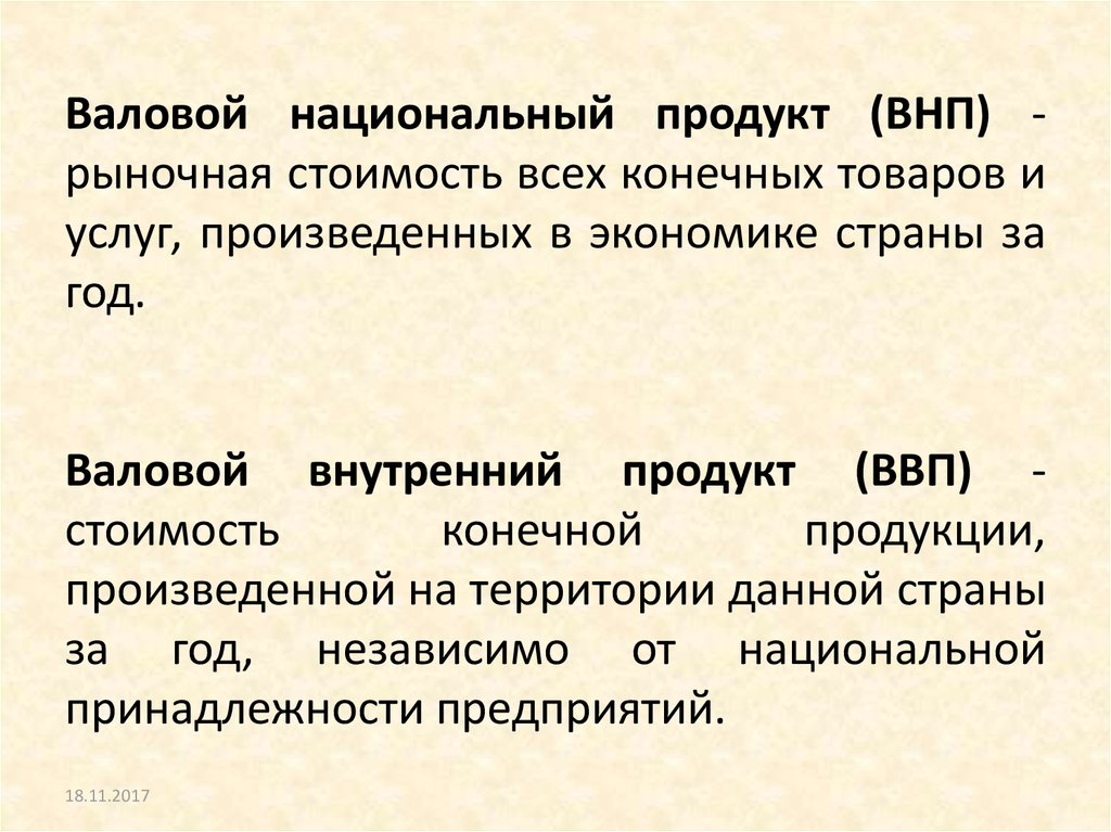 Стоимость товаров и услуг произведенных внутри страны