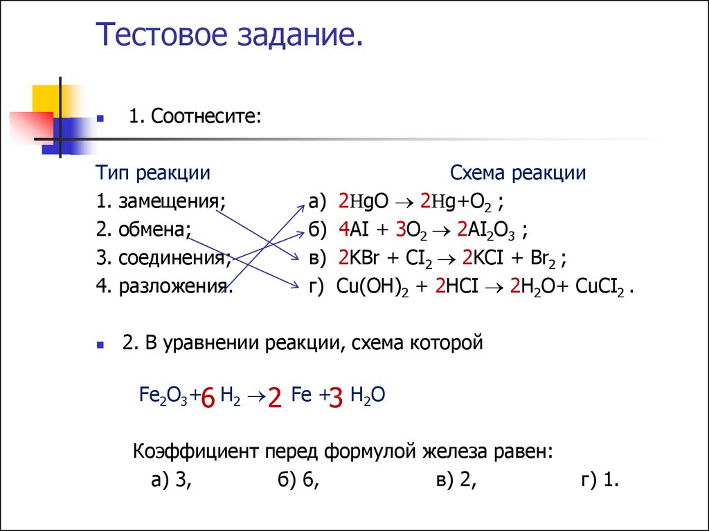 Установите соответствие между схемой реакции и характеристикой этой реакции