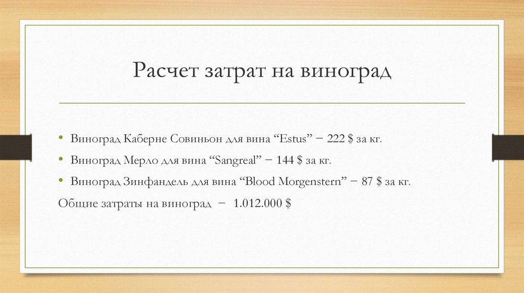 Расчет затрат на виноград