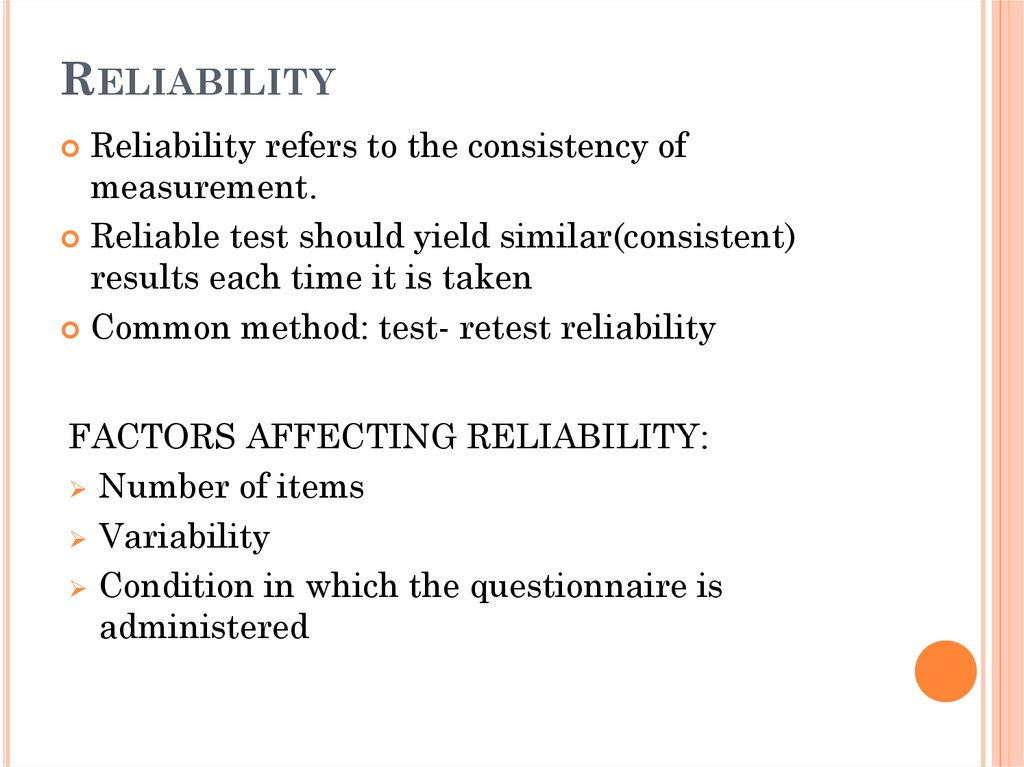 reliability of questionnaire