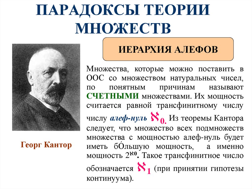 Теории множеств математической логике. Иерархия Алефов в теории множеств. Теория множеств. Парадоксы теории множеств. Георг Кантор теория множеств.