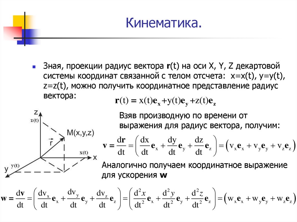 Закон движения точки x t. Проекция вектора скорости на ось. Проекции импульса системы на ось. Уравнение кинематики в проекции на ось. Проекции силы на оси декартовой системы координат механика.