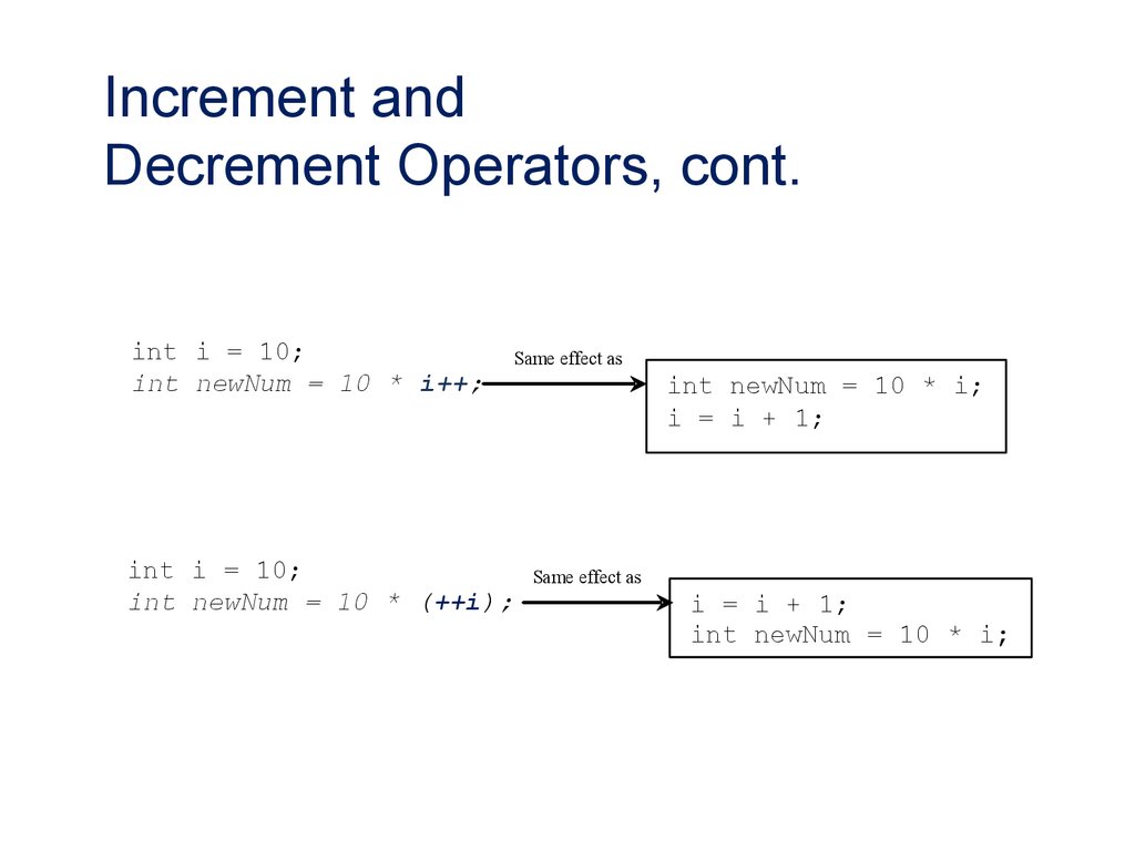 Increment and Decrement Operators, cont.