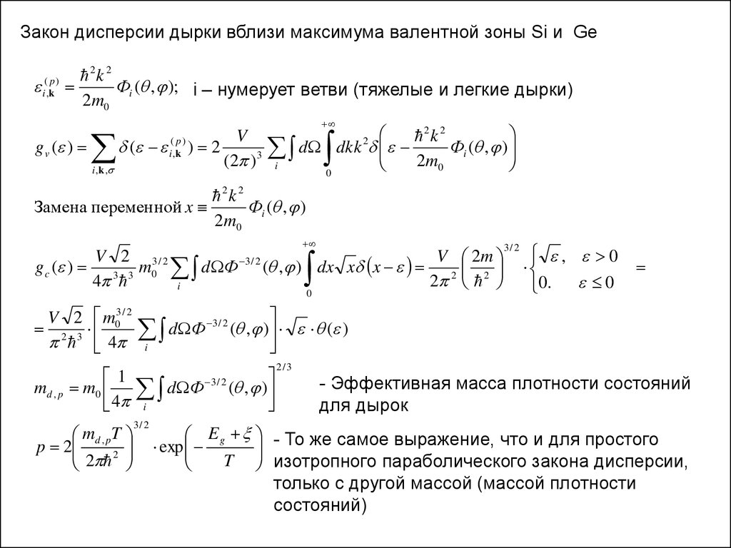 Закон дисперсии формула. Закон дисперсии. Параболический закон дисперсии. Эффективная плотность состояний в валентной зоне для кремния. Эффективная плотность состояний в валентной зоне.