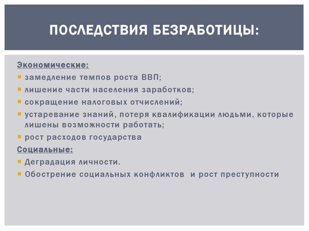 Презентация последствия безработицы