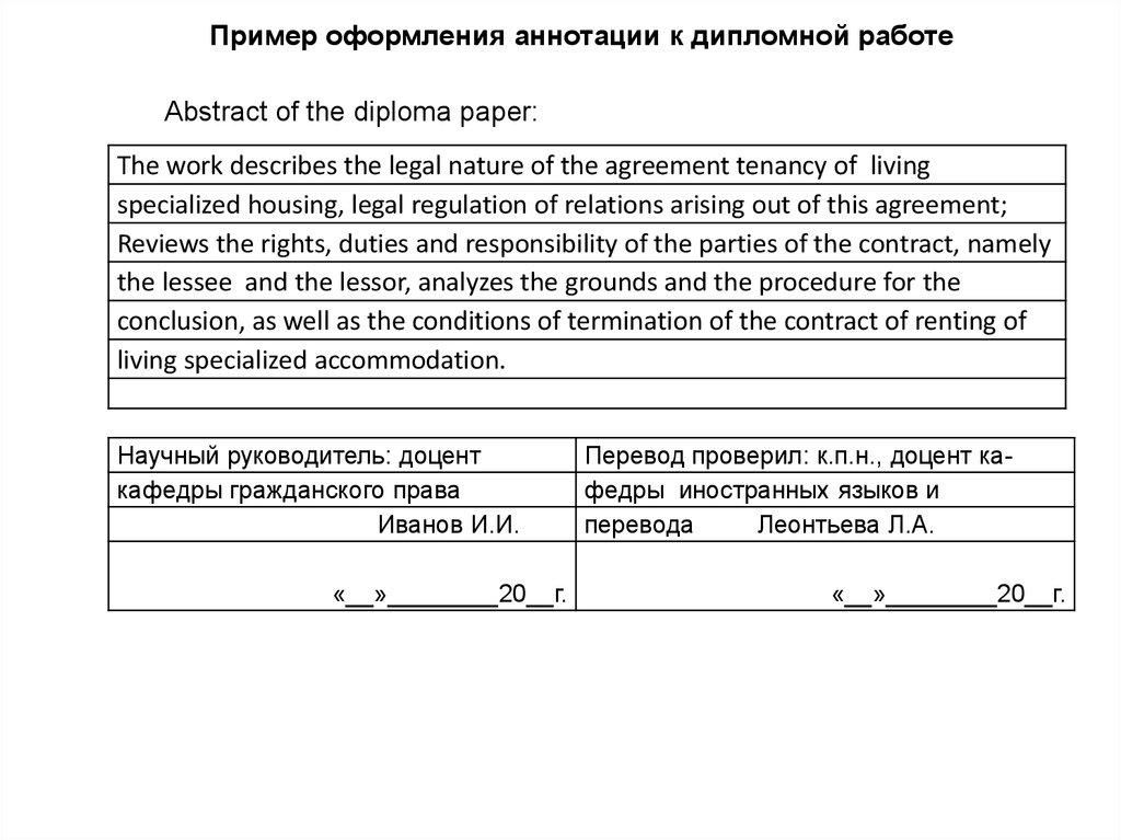 План аннотации к статье на английском