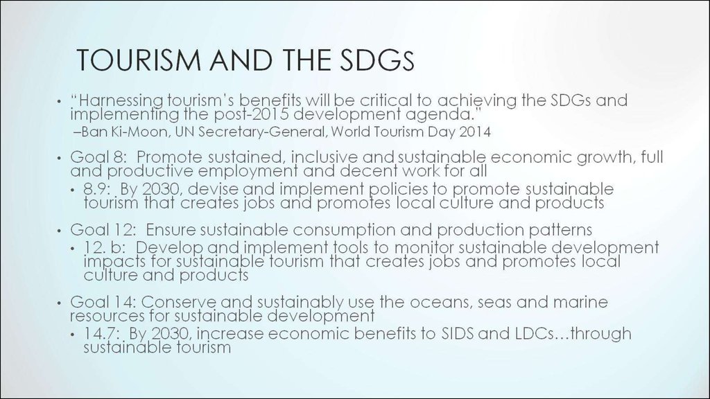 Tourism and the SDgs