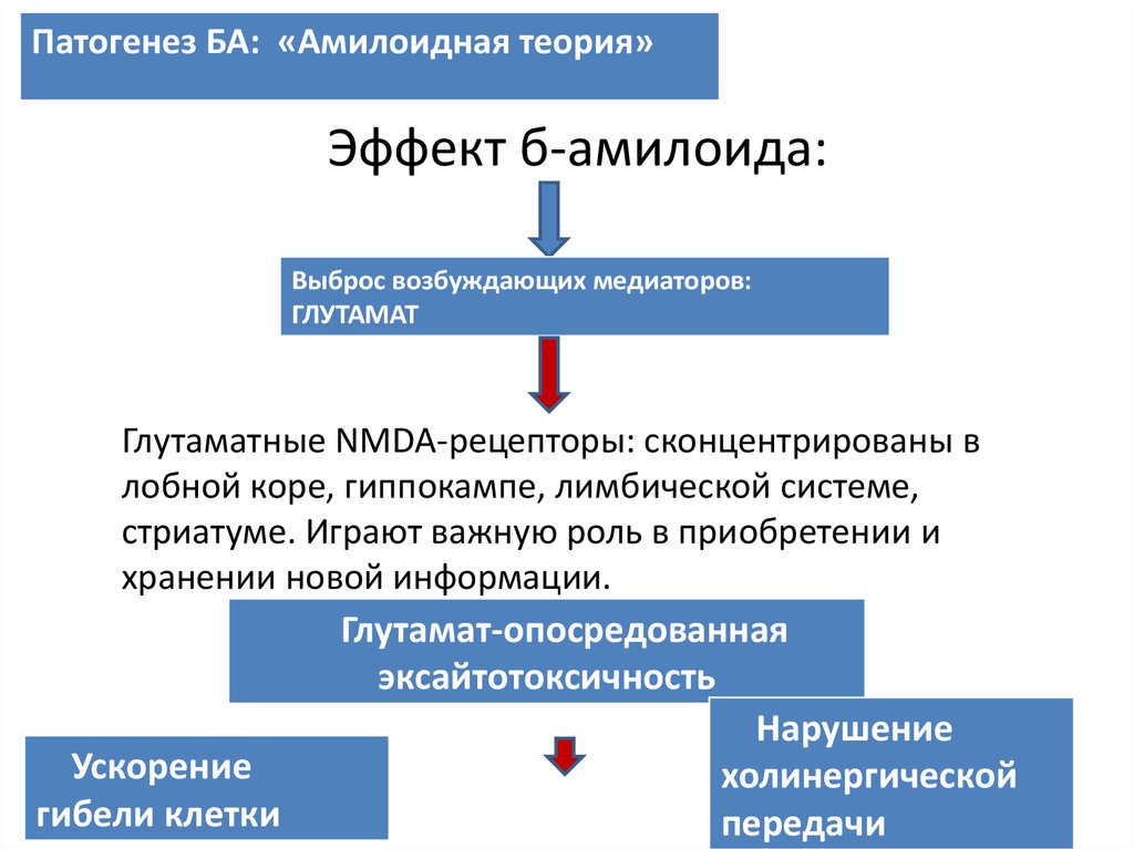 Патогенез ба. Механизм развития ба. Патогенез эксайтотоксичности. Глутаматная гипотеза.