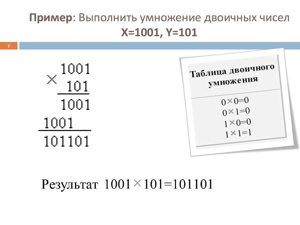 Выполните операцию над двоичными числами