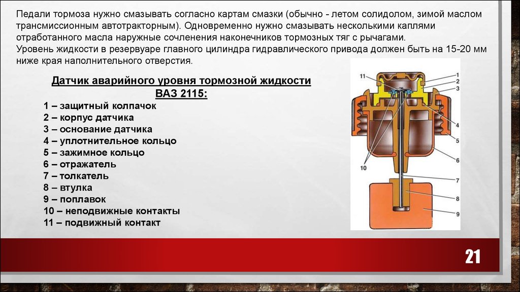 Причины срабатывания тормозов. Датчик уровня тормозной жидкости ВАЗ 2115. Датчик тормозной жидкости ВАЗ 2115. Датчик аварийного уровня тормозной жидкости ВАЗ. Датчик уровня тормозной жидкости МТЗ 921.