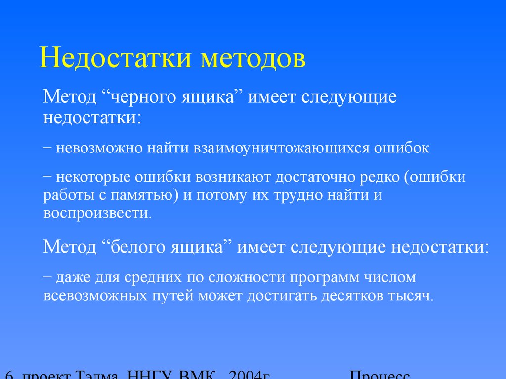 Недостатки технологий. Недостатки продукта. Дефициты метод работы. Достойноство методов белого ящика. Метод белого списка.